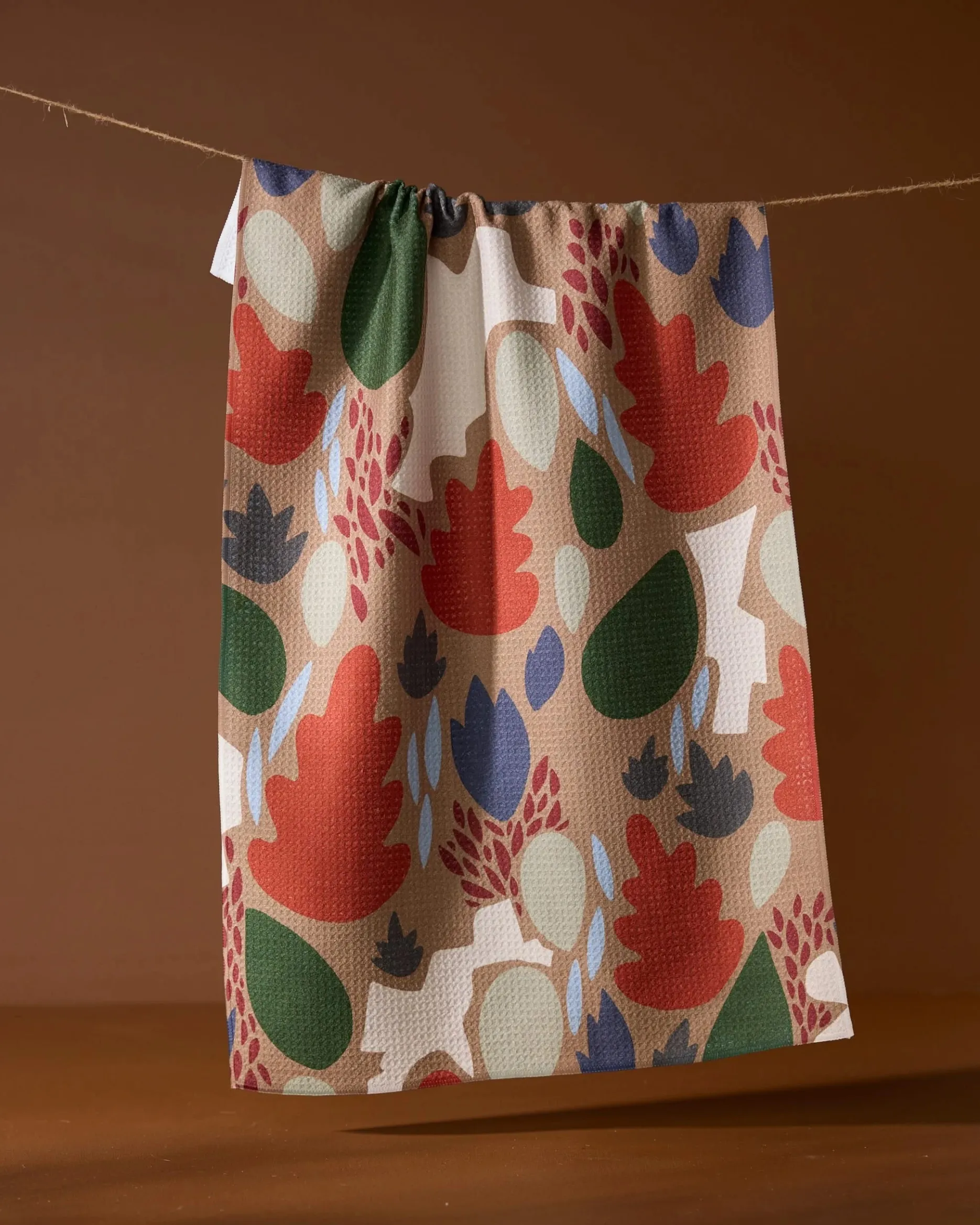 GEOMETRY Cut Paper Leaves Mocha Tea Towel