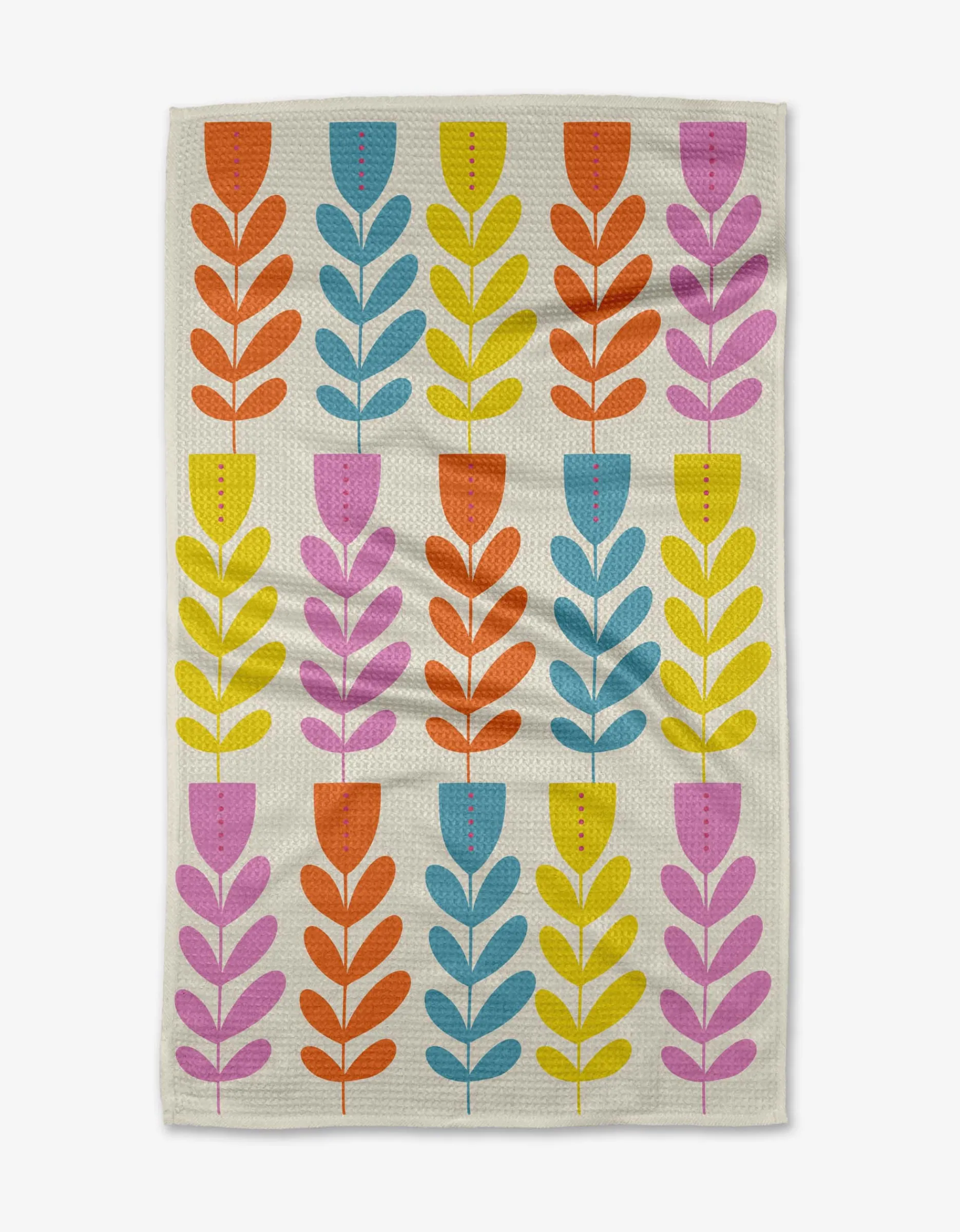 GEOMETRY Folk Art Tulips Tea Towel