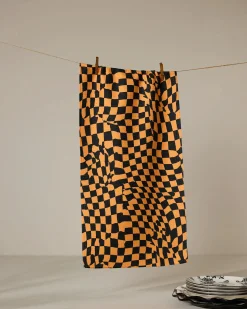 GEOMETRY Glitchy Check Orange Bar Towel