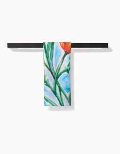 GEOMETRY Golden Poppy Flowers Tea Towel