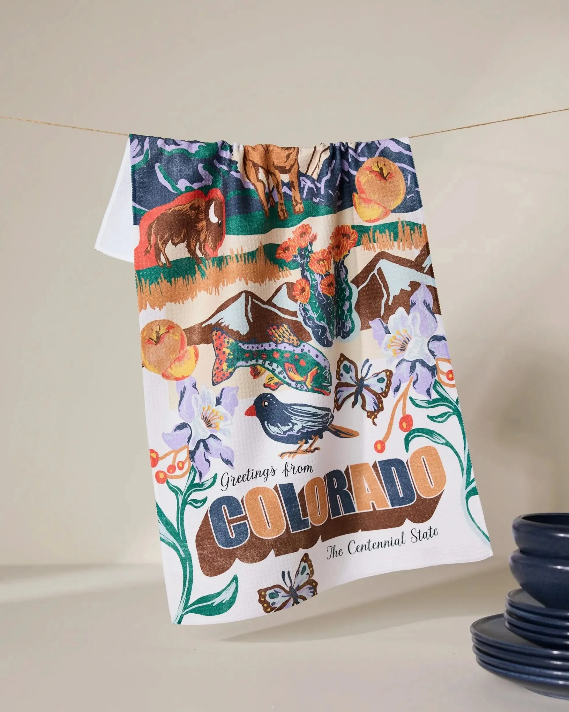 GEOMETRY Greetings From Colorado Tea Towel