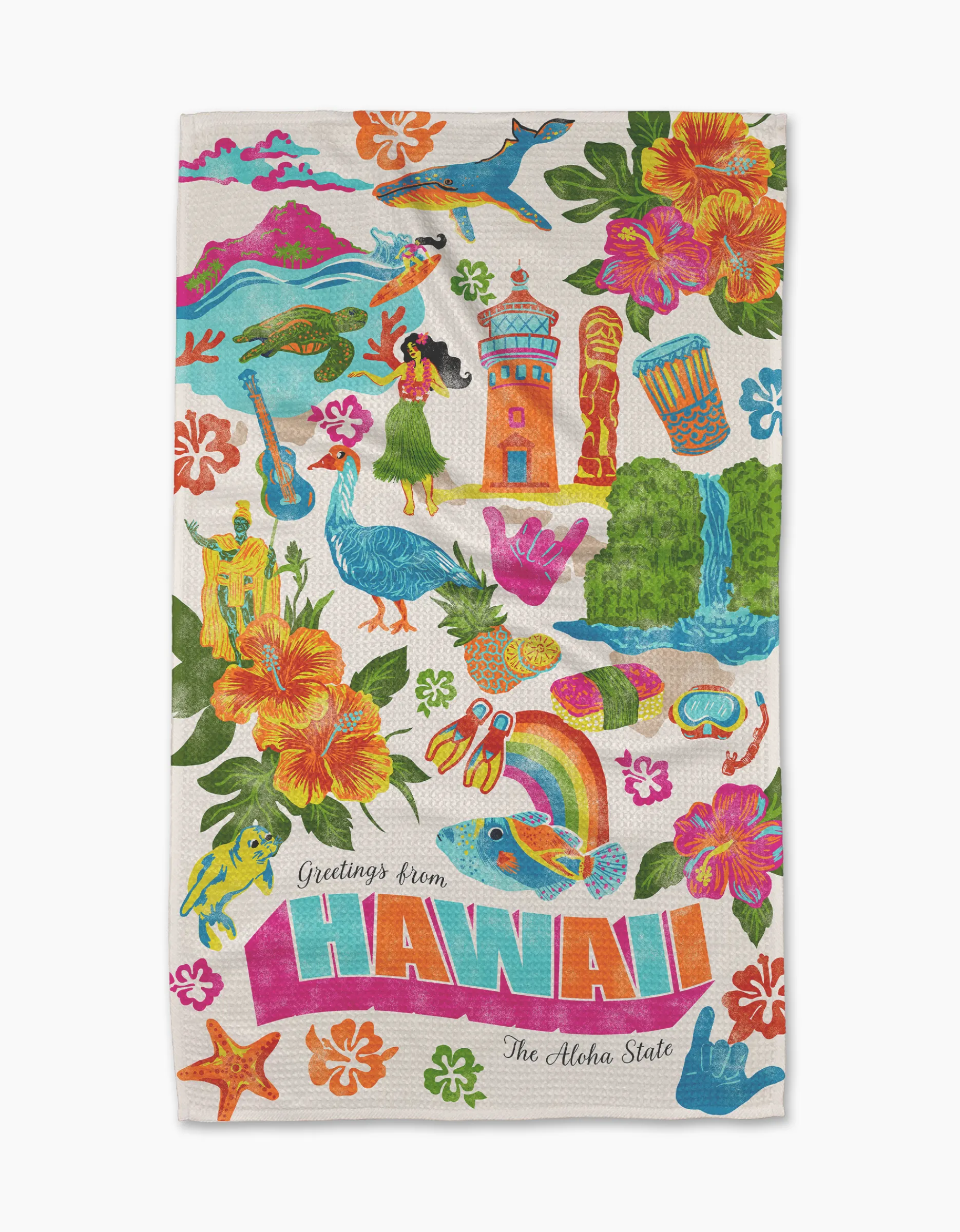 GEOMETRY Greetings From Hawaii Tea Towel