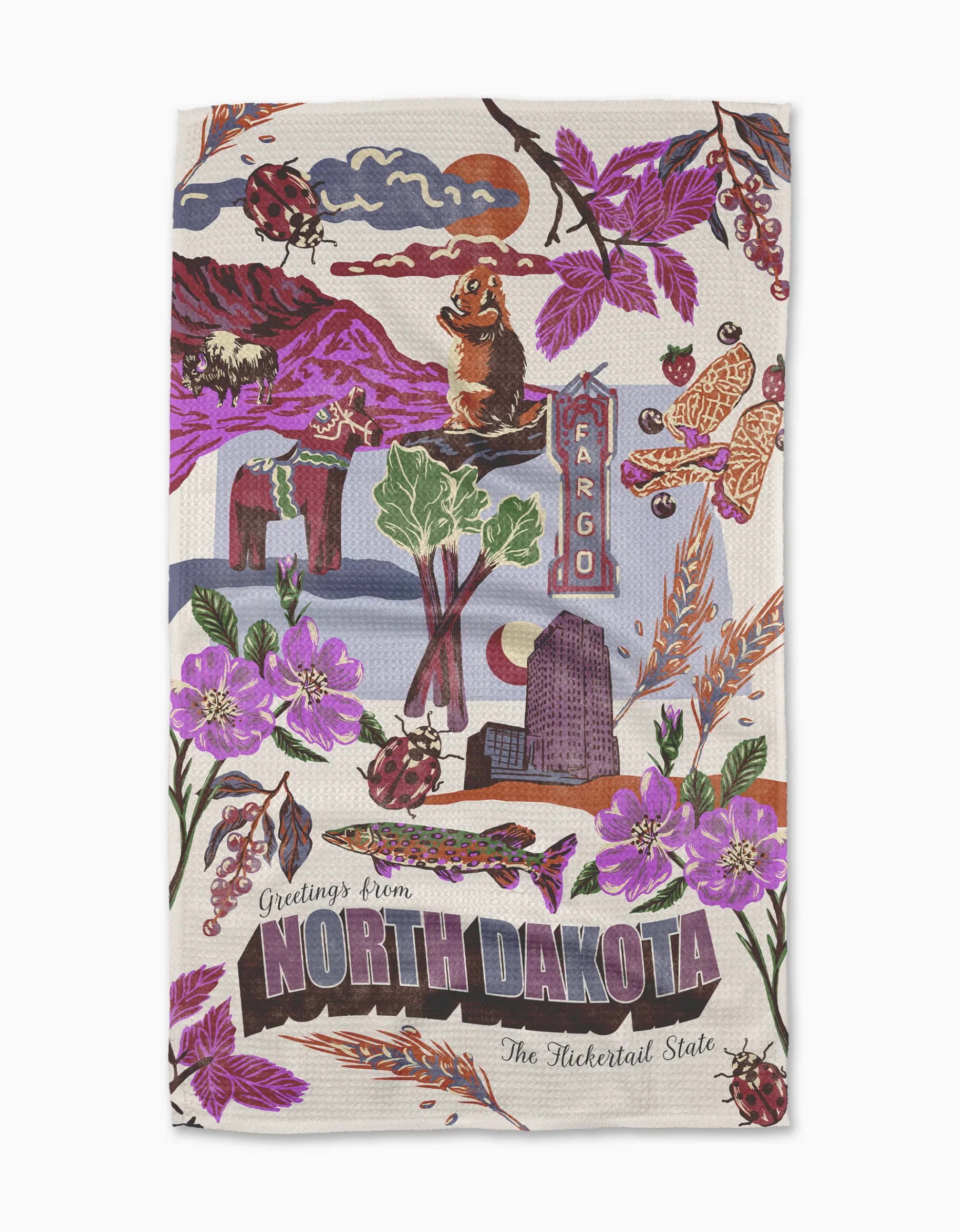 GEOMETRY Greetings From North Dakota Tea Towel