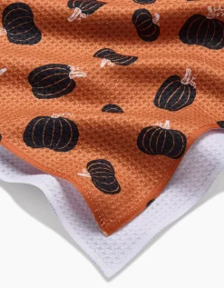 GEOMETRY Halloween Black Pumpkins Tea Towel