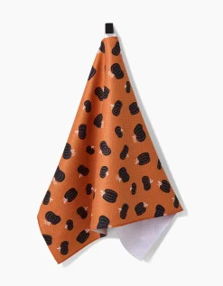 GEOMETRY Halloween Black Pumpkins Tea Towel