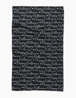 GEOMETRY Halloween Script Black Tea Towel