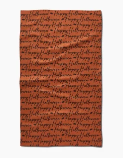 GEOMETRY Halloween Script Orange Tea Towel