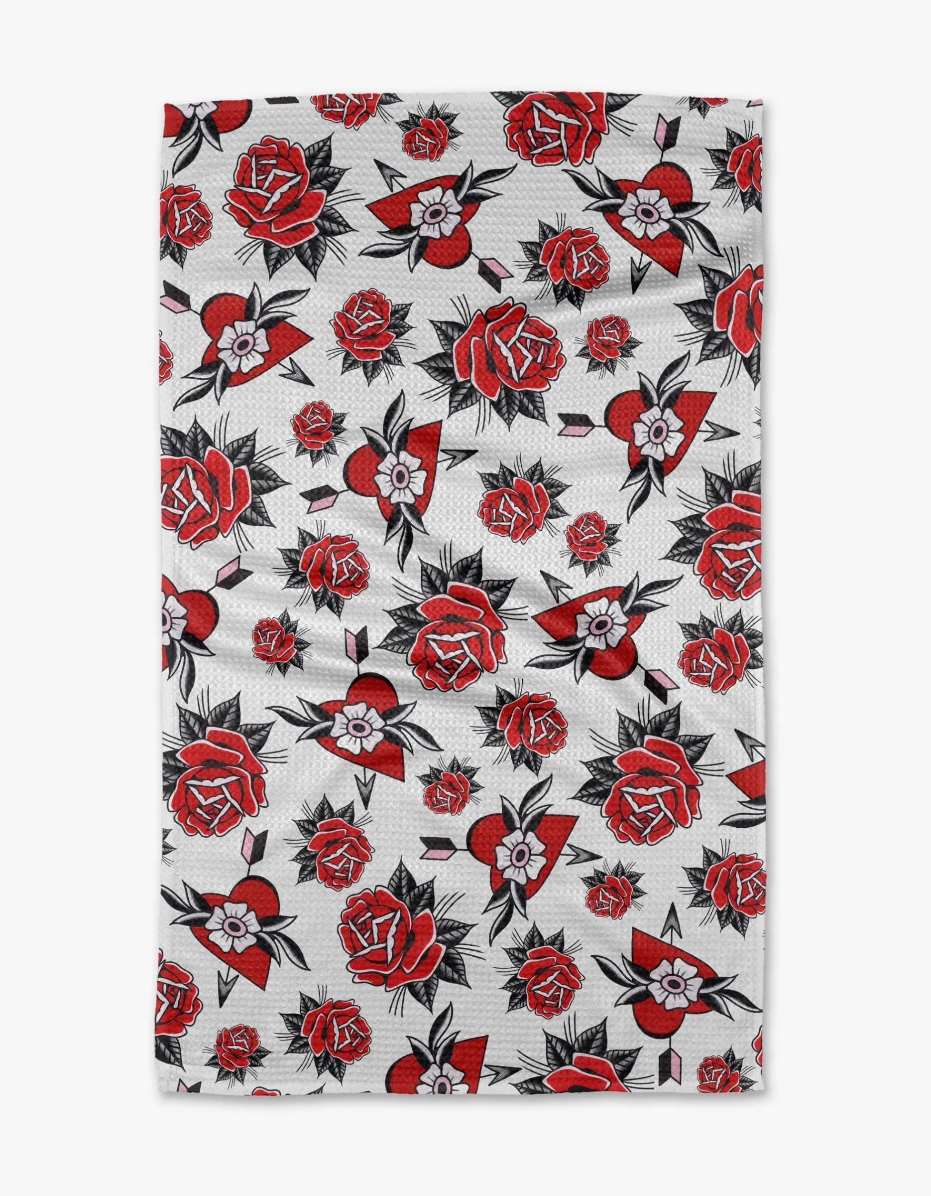 GEOMETRY Hearts and Roses Tea Towel