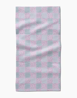 GEOMETRY Mini Flowers and Stripes Check Pink and Green Bar Towel