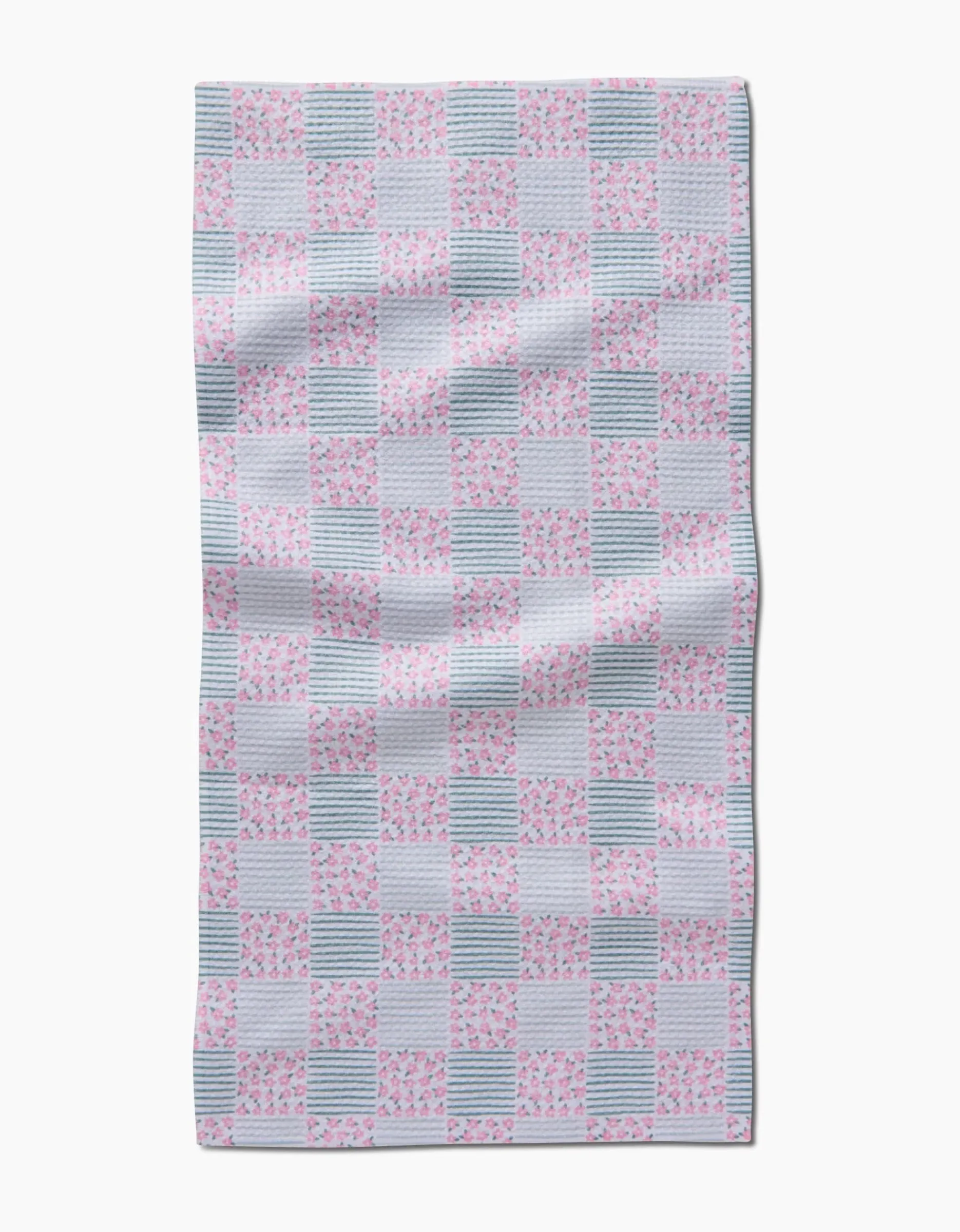 GEOMETRY Mini Flowers and Stripes Check Pink and Green Bar Towel