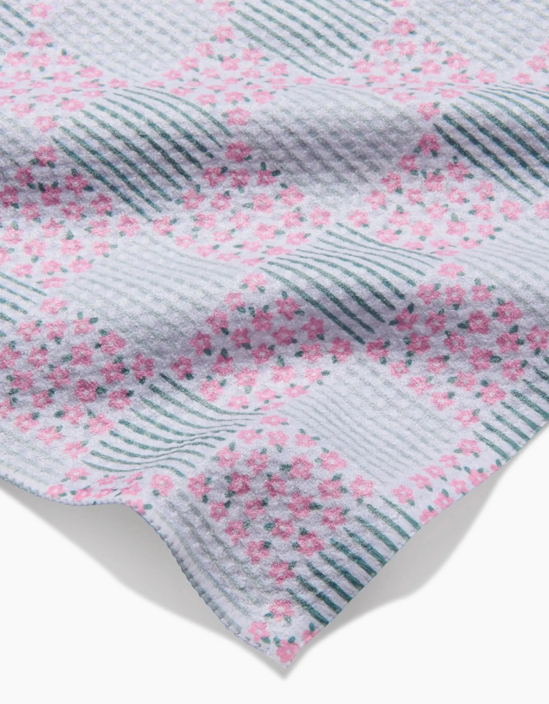 GEOMETRY Mini Flowers and Stripes Check Pink and Green Bar Towel