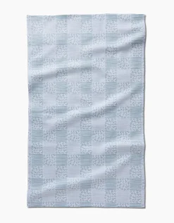 GEOMETRY Mini Flowers and Stripes Check Green Tea Towel