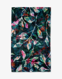 GEOMETRY Painted Foliage Teal Tea Towel