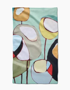 GEOMETRY Poppies on Mint Tea Towel
