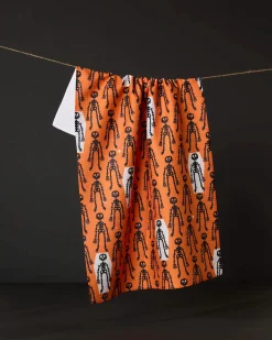 GEOMETRY Resting Skeletons Orange Tea Towel