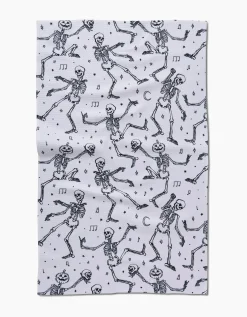 GEOMETRY Skeleton Halloween Dance Tea Towel