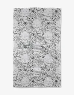 GEOMETRY Skulls and Flowers Tea Towel