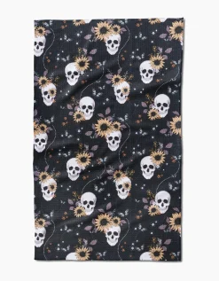 GEOMETRY Skulls In Bloom Tea Towel